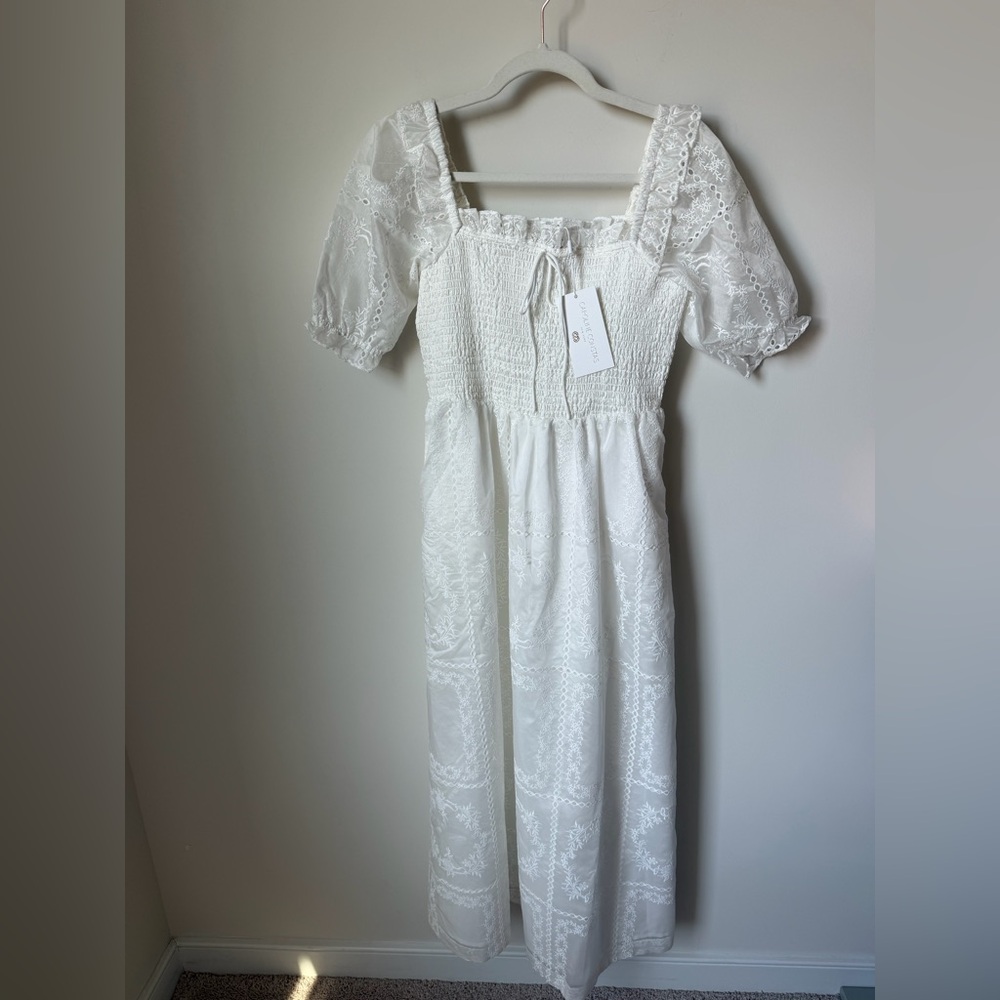 Caroline Constas White Eyelet Midi Dress
